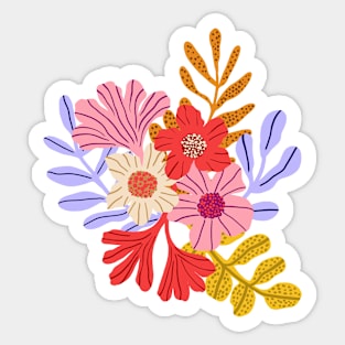 Wild maximalist colorful flowers in blue Sticker